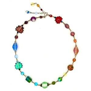 Vintage Murano-Style Multi-Color Art Glass Necklace -1990s Eclectic Boho Jewelry